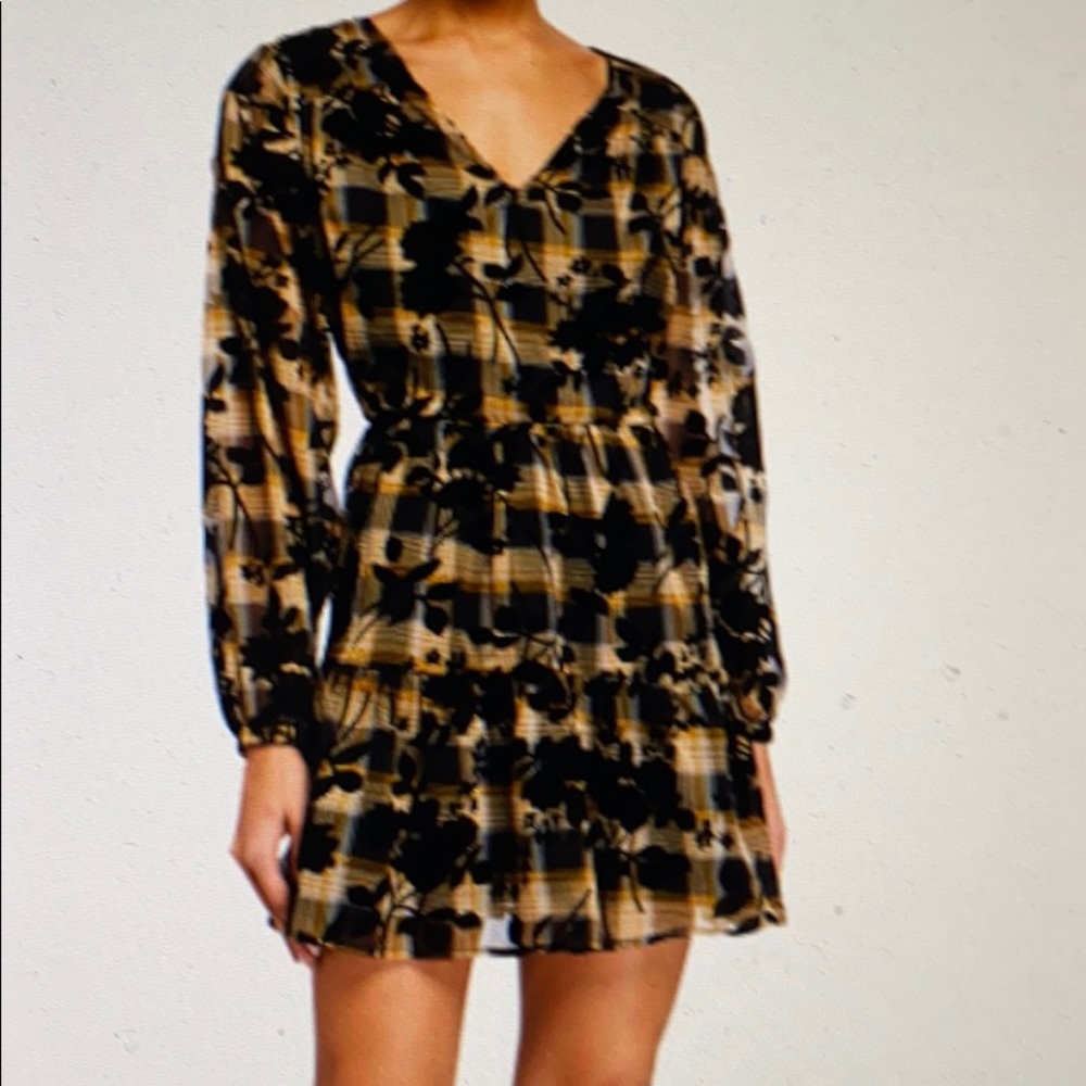 Glamorous Brand Floral MiniPlaid Dress Black/Gold
